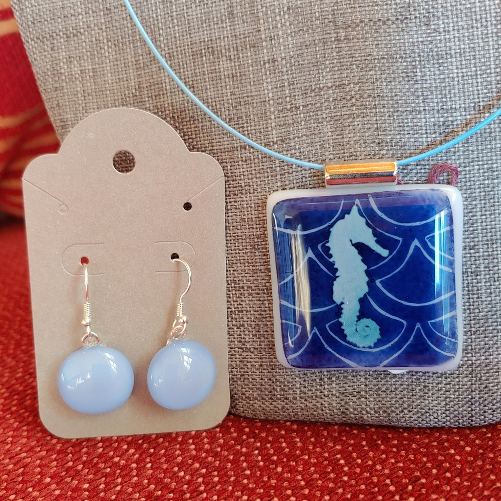Seahorse necklace and earrings